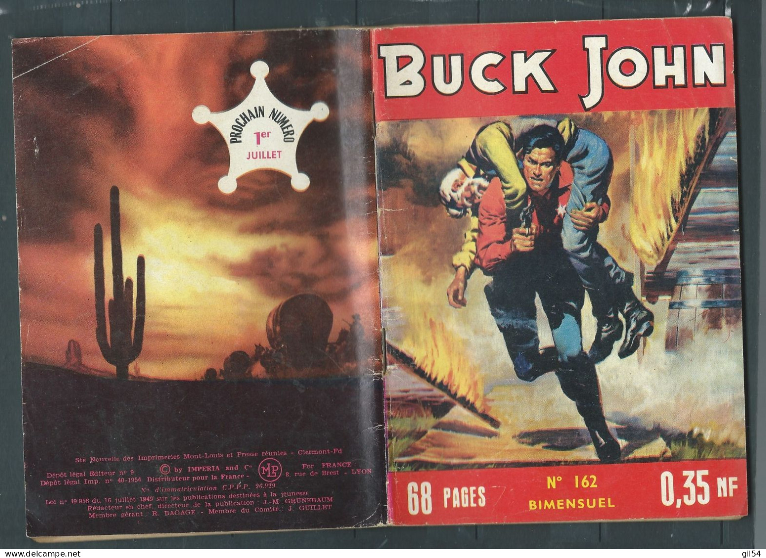 Bd " Buck John   " Bimensuel N° 162 "  Le Bayard Du Far-west "      , DL  N° 40  1954 - BE-   BUC 0304 - Formatos Pequeños