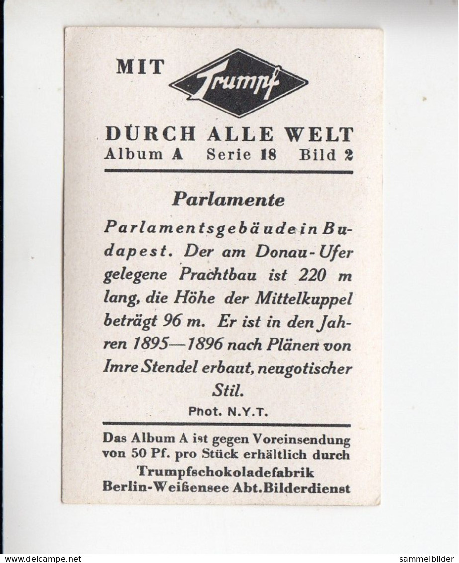 Mit Trumpf Durch Alle Welt Parlamente Parlamentsgebäude In Budapest      A Serie 18 #2 Von 1933 - Other Brands