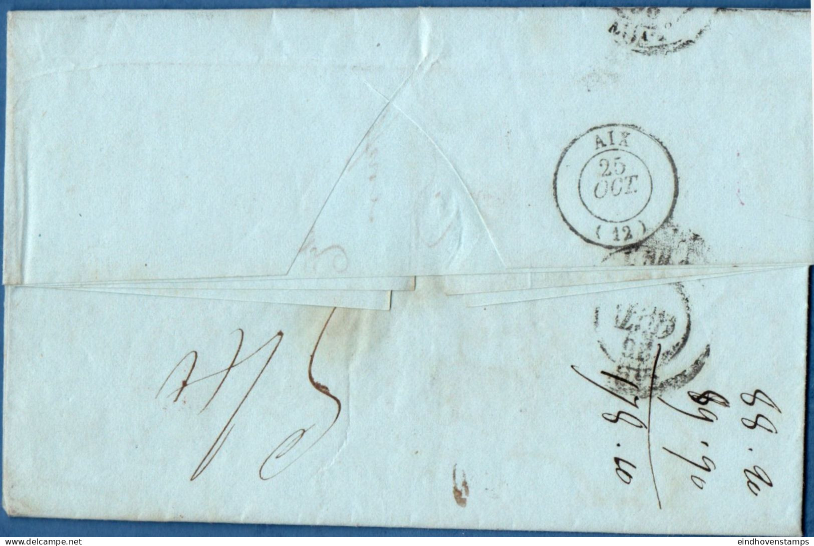 Italia Sardinia 1839, 23 Ott, Full Letter From Nizza - 2-line Mark - By French Sard. Antibes & Aix To Lyon, French Nice - 1. ...-1850 Prephilately