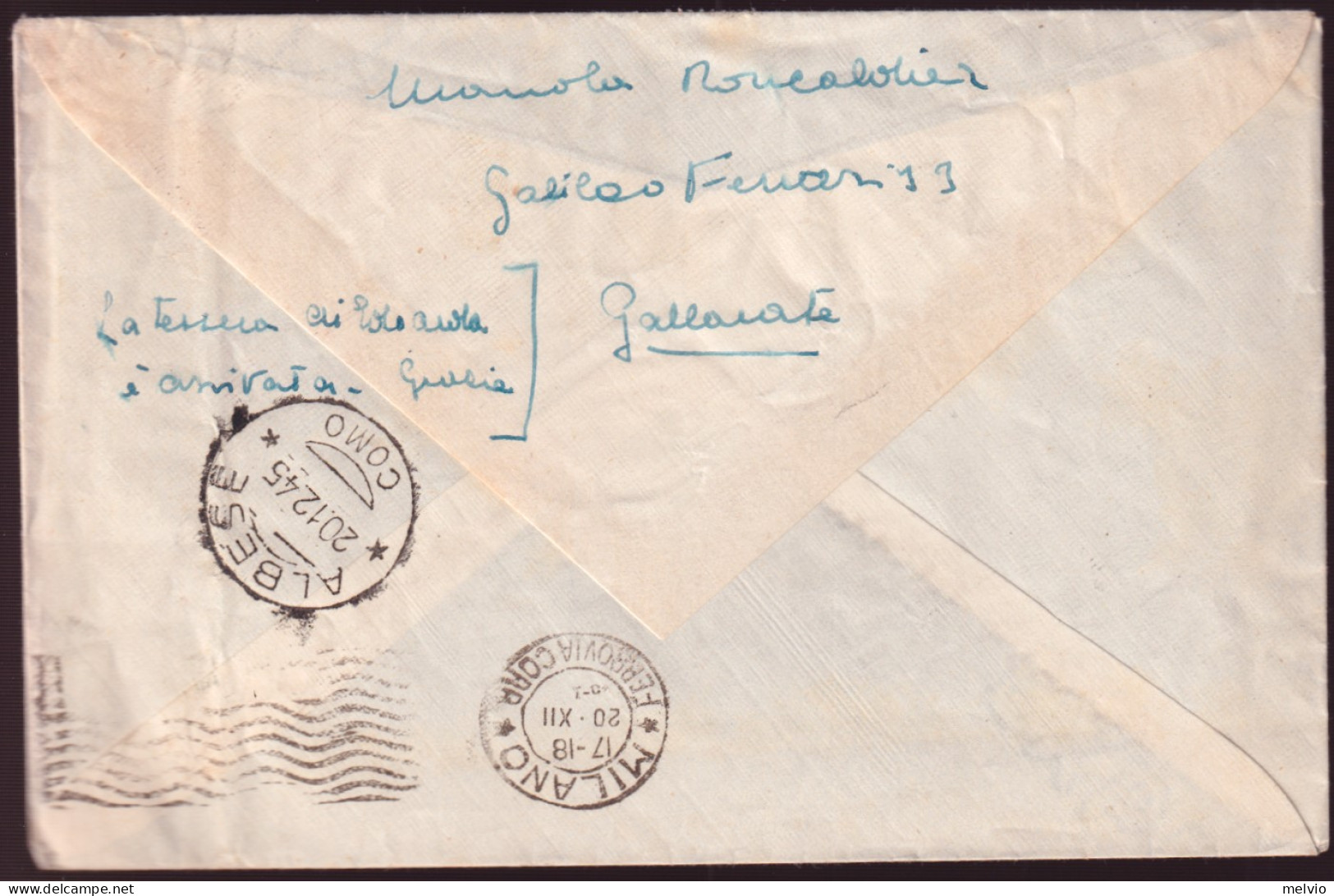 1945-Imperiale Senza Fasci Quattro C.50 + Espresso Lire 5 Su Espresso Gallarate  - Poststempel