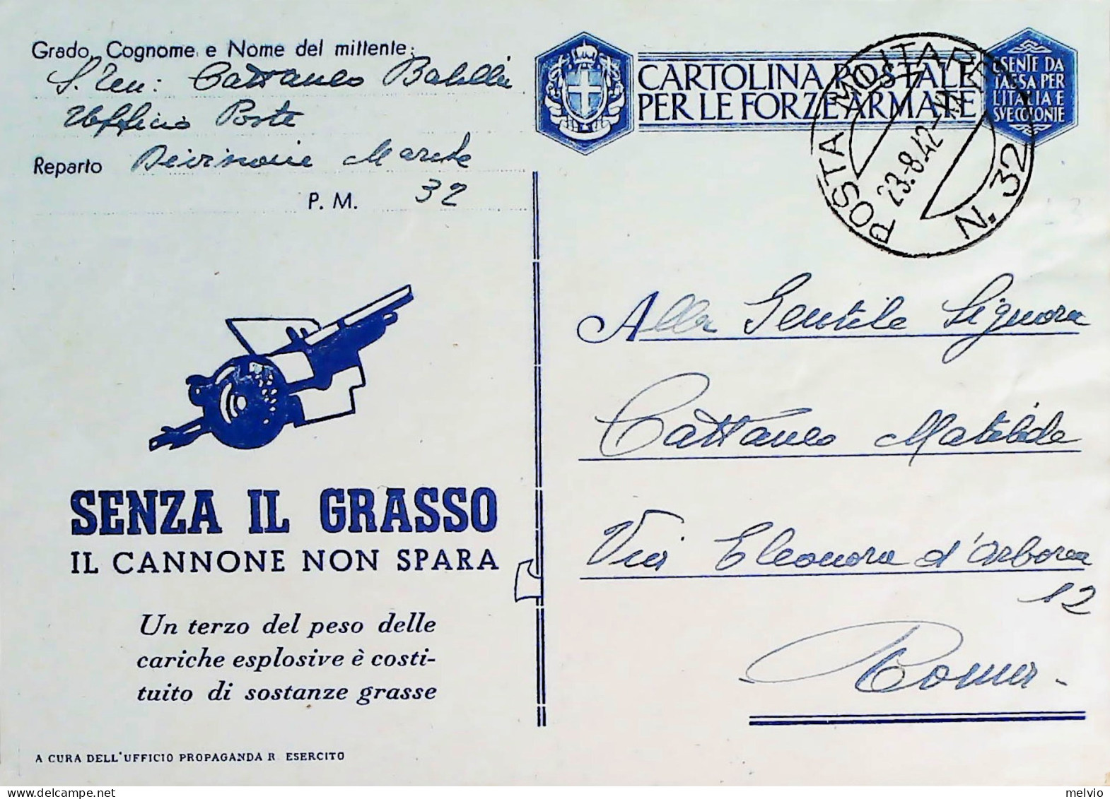1942-Franchigia Posta Militare 32 Del 23.8 Croazia Con Disegno Al Verso "Tutte L - Marcophilia
