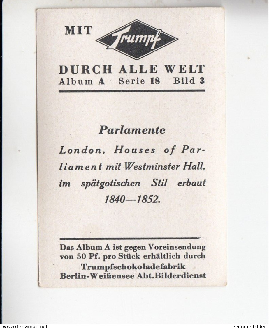 Mit Trumpf Durch Alle Welt Parlamente London Houses Of Parliament     A Serie 18 #3 Von 1933 - Sigarette (marche)