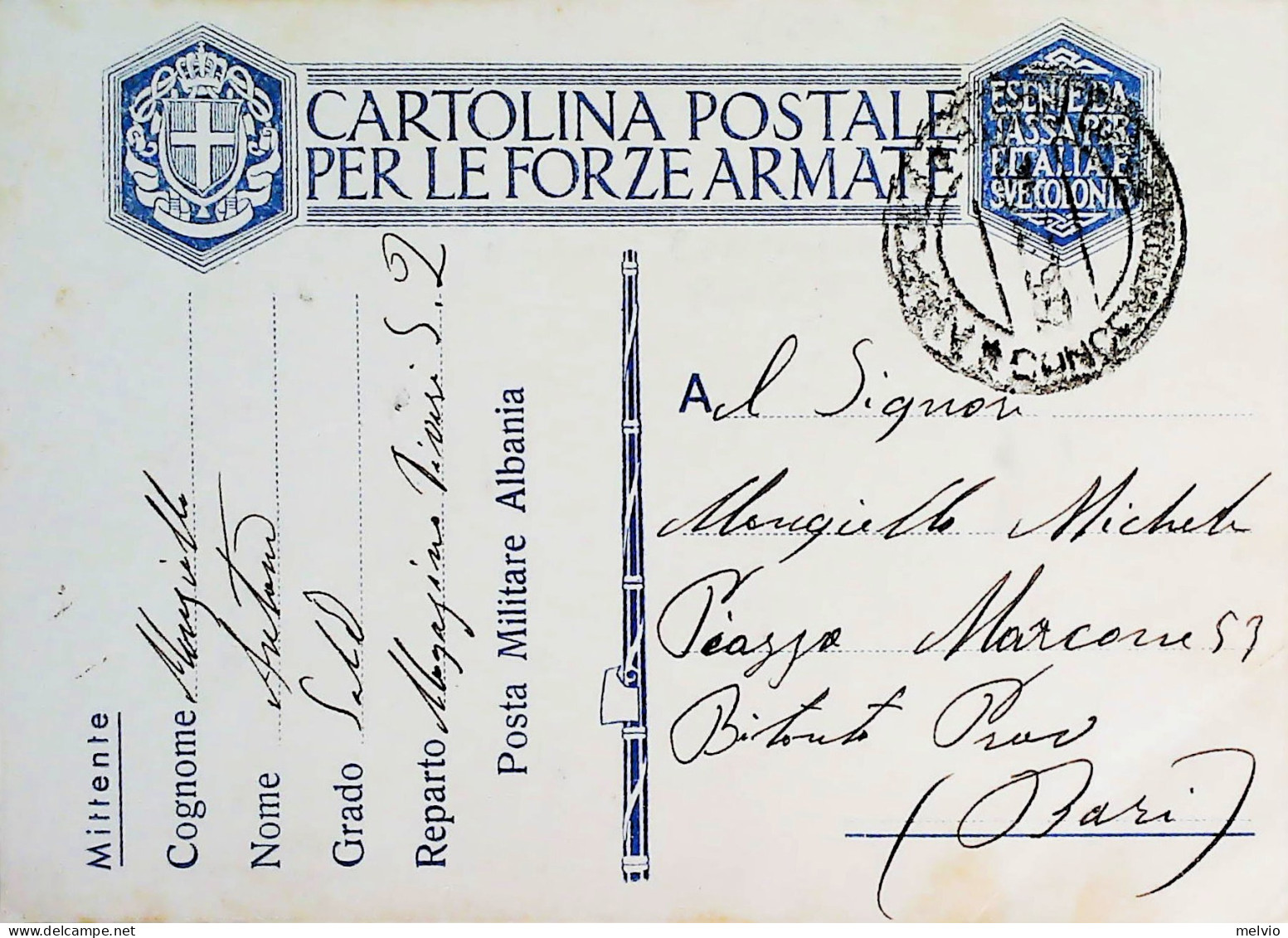 1939-Franchigia Posta Militare Napoli Concentramento Poste 22.6.39 Albania Da Sa - Storia Postale