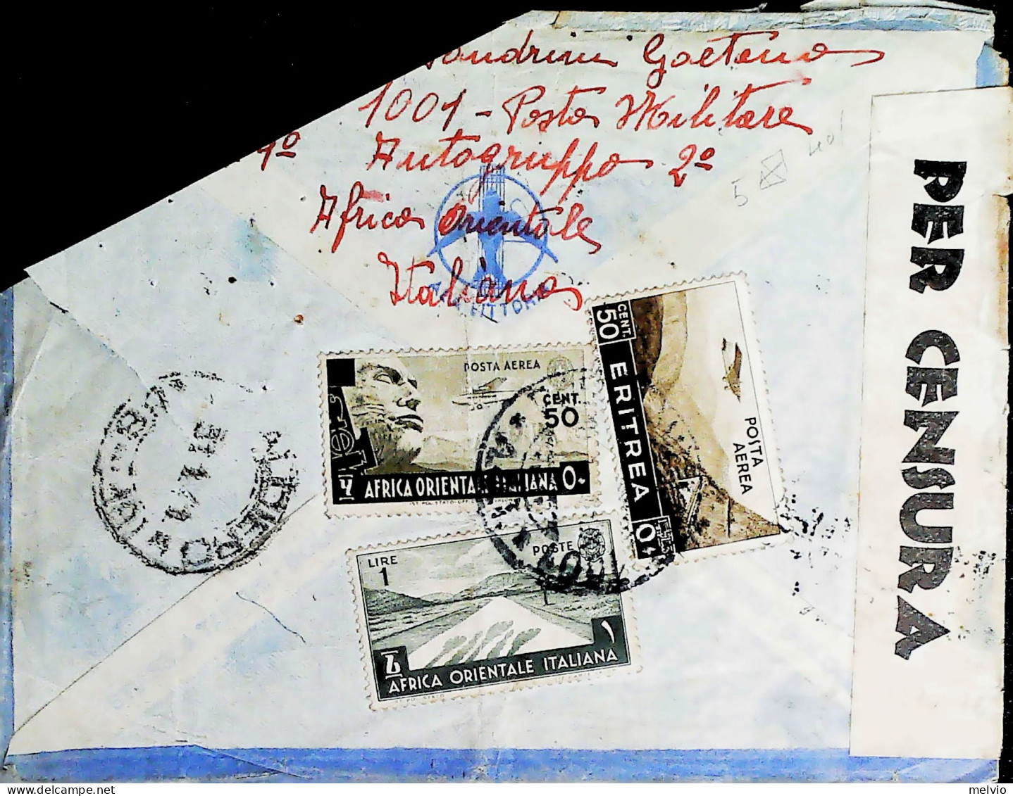 1941-Franchigia Posta Militare 1001 10.1.41, Censura, Francobolli Al Retro, Ango - Storia Postale