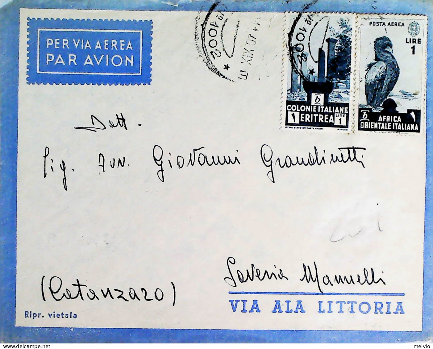 1940-Franchigia Posta Militare 1002 11.40 Dall'AOI, Manoscritto Aeroporto 200 - Storia Postale