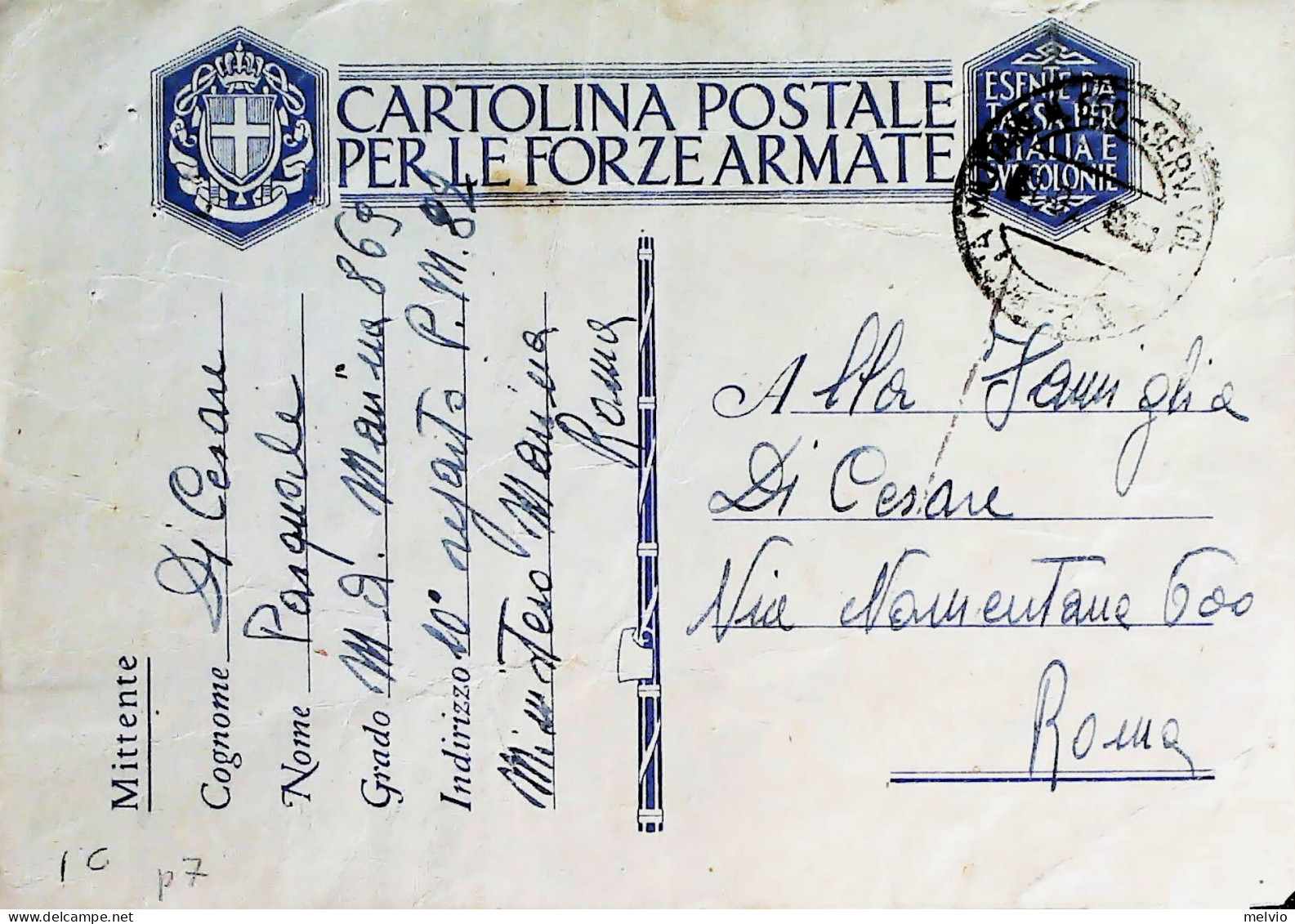 1943-Franchigia Posta Militare 550 Servizio Volante N.2 1.9.43 Rodi Egeo Grecia  - Egeo