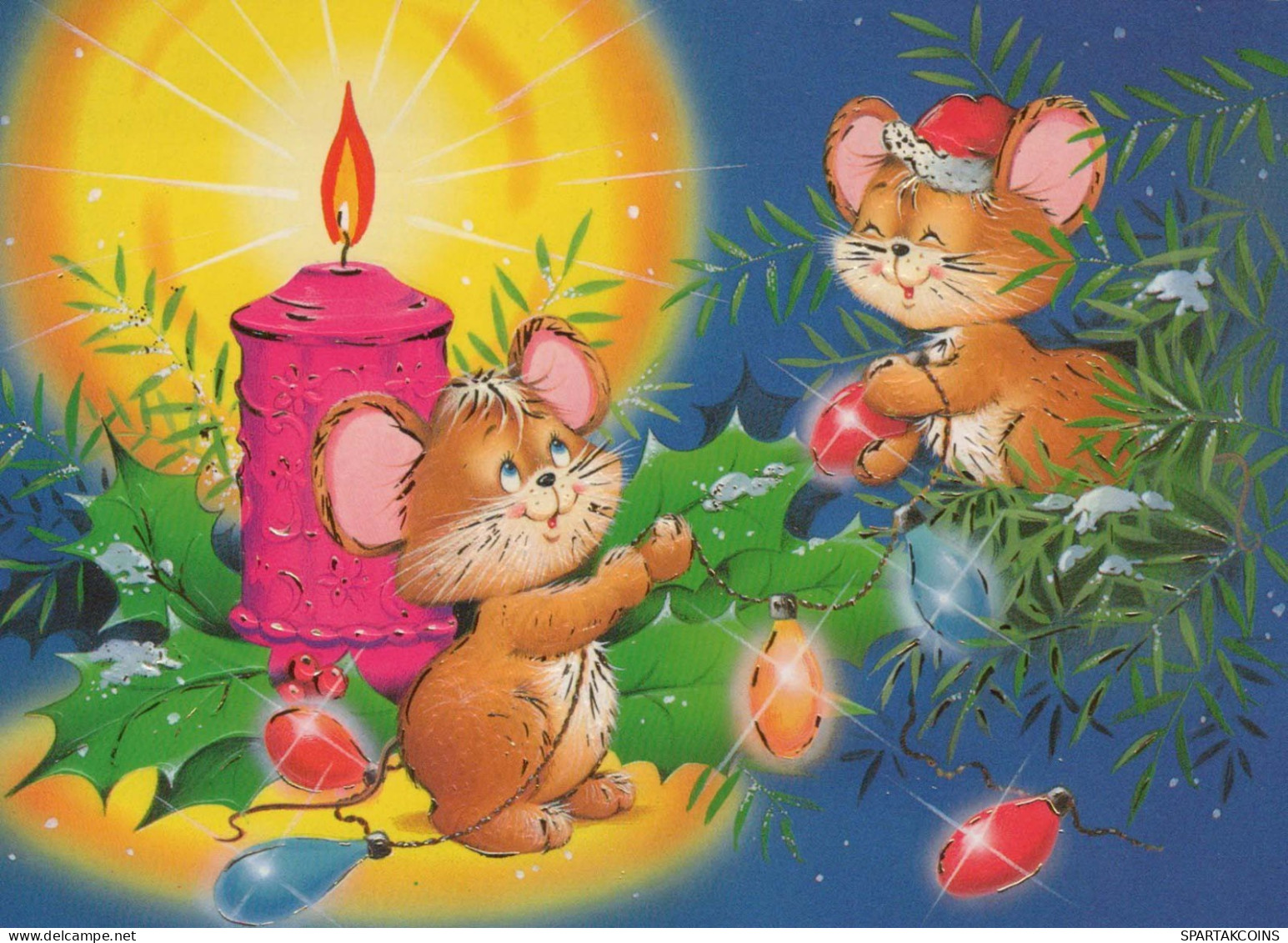 Buon Anno Natale CONIGLIO CANDELA Vintage Cartolina CPSM #PAV026.IT - Año Nuevo