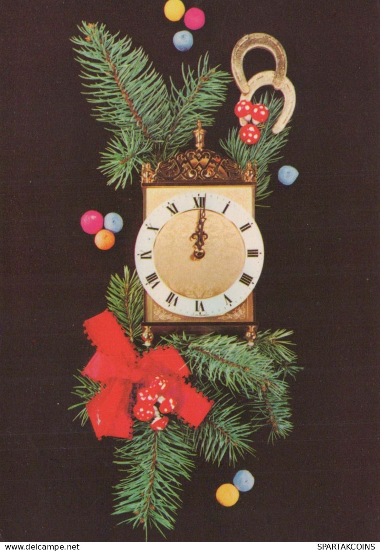 Buon Anno Natale OROLOGIO DA TAVOLO Vintage Cartolina CPSM #PAT717.IT - Año Nuevo