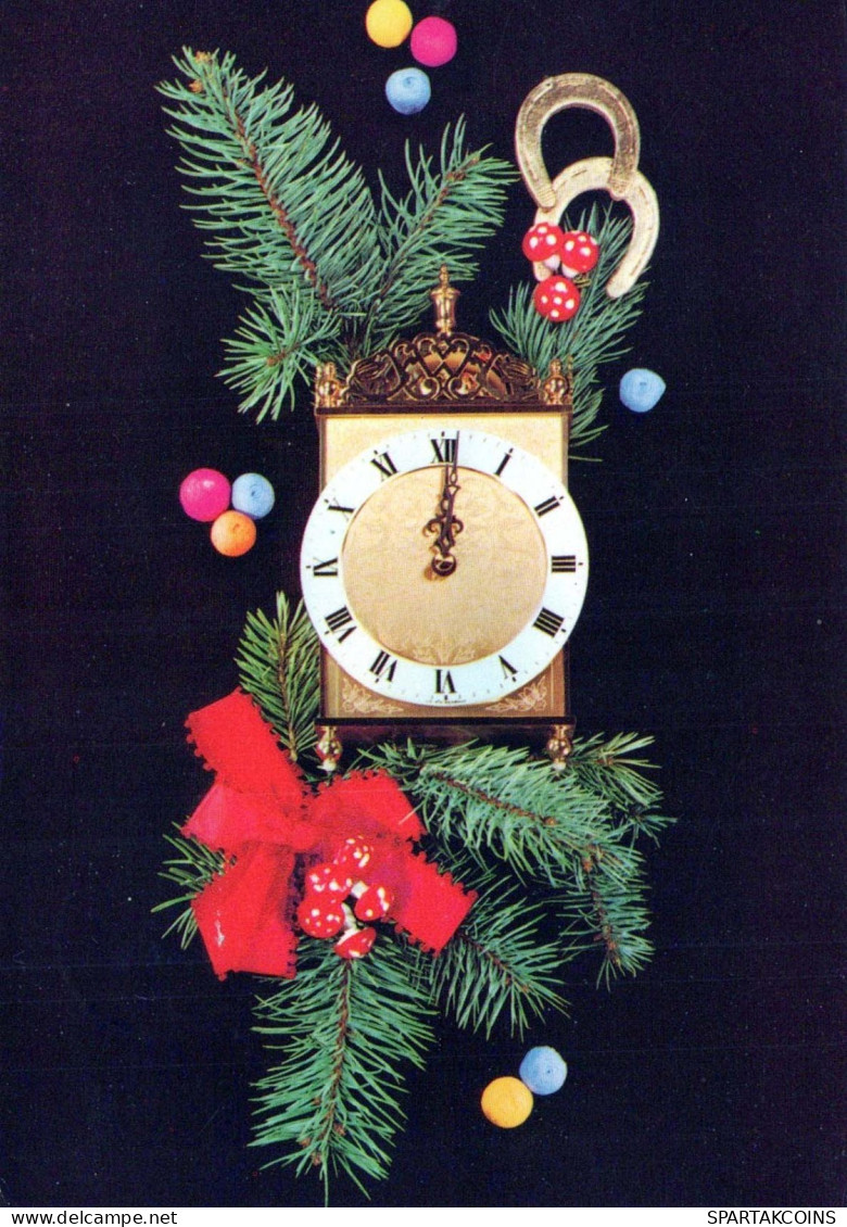 Buon Anno Natale OROLOGIO DA TAVOLO Vintage Cartolina CPSM #PAT717.IT - Año Nuevo