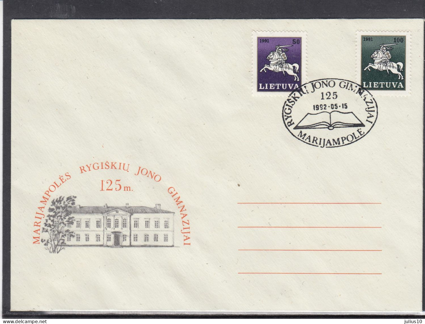 LITHUANIA 1992 Cover Special Cancel Gymnasium #LTV244 - Litauen