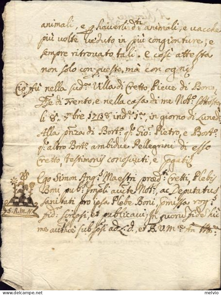 1738-Pieve Di Bono (Trento) Fede Di Sanita' Interamente Scritta A Mano,doppio Fo - Historische Dokumente