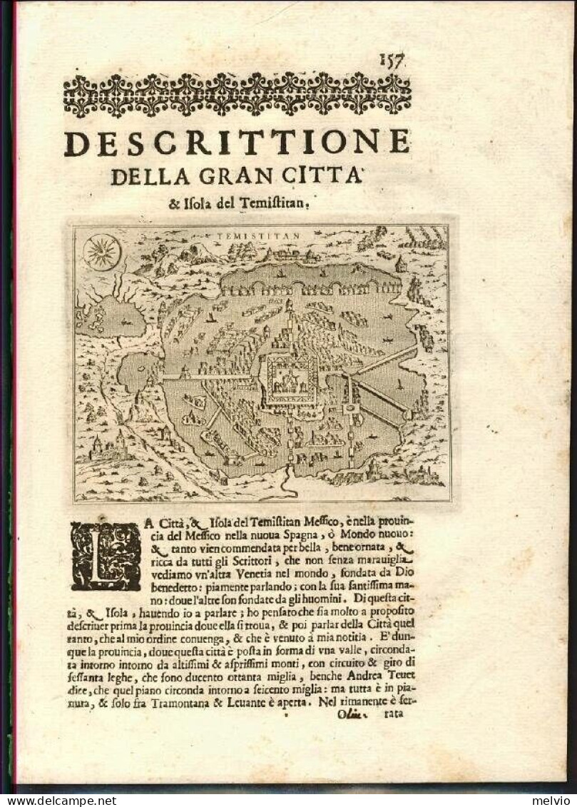 1620-Porcacchi Gran Citta' E Isola Del Temistitan [Mexico] Dim.pagina 21x29cm.ga - Geographische Kaarten
