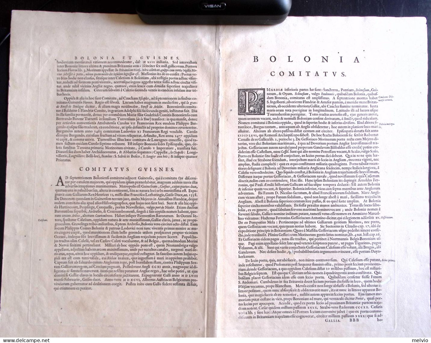 1650-Comitatum Boloniae Et Guines Descriptio Inc. Janszoon  Dim.38x50cm - Mapas Geográficas