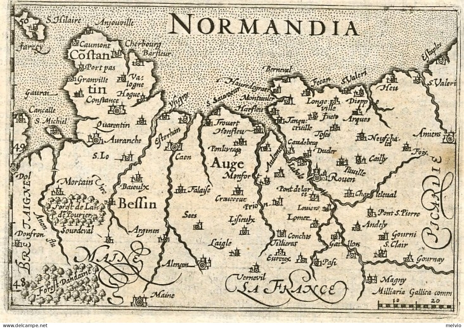 1605-"Normandia"carta Tratta Dalla Prima Edizione Della Cosmographia Universalis - Geographische Kaarten