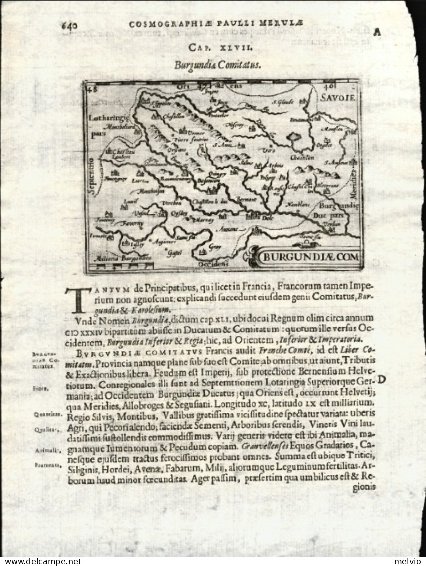 1605-"Burgundia Comitatus"carta Tratta Dalla Prima Edizione Della Cosmographia U - Geographical Maps