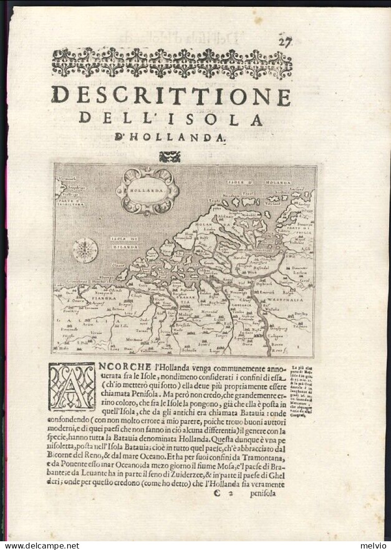 1620-Porcacchi Olanda [Holland] Dim.pagina 21x29cm.garantita Originale E Perfett - Landkarten