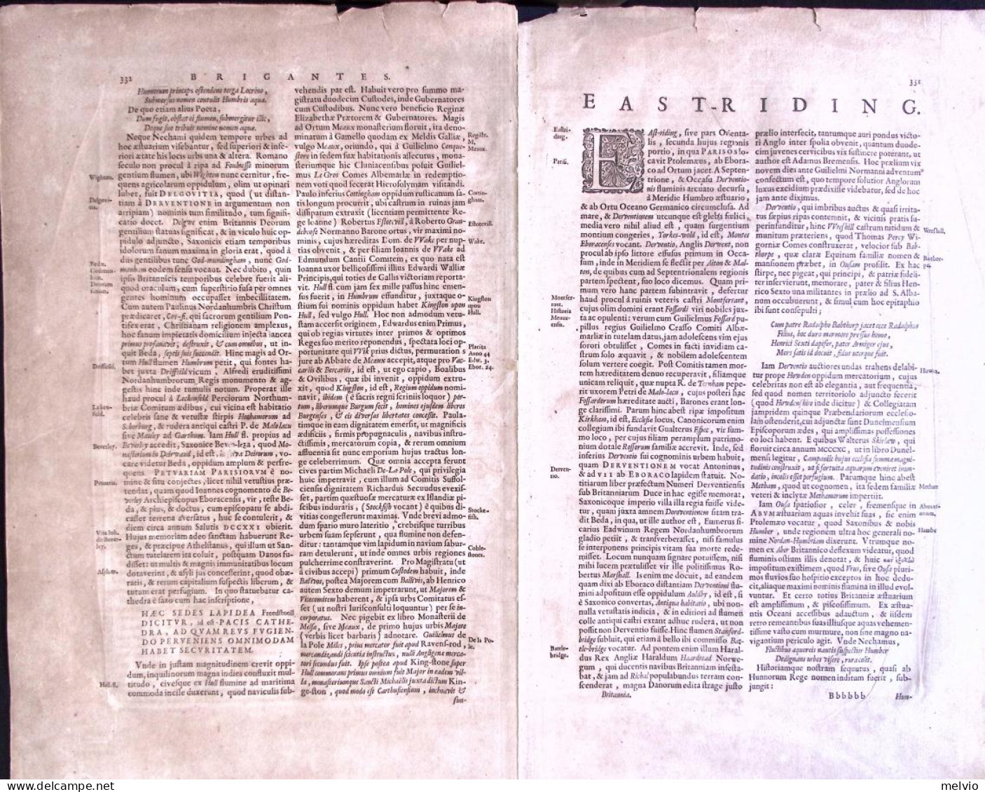 1648-Gran Bretagna J.Blaeu "Ducatus Eboracensis Pars Orientalis-The Eastriding O - Landkarten