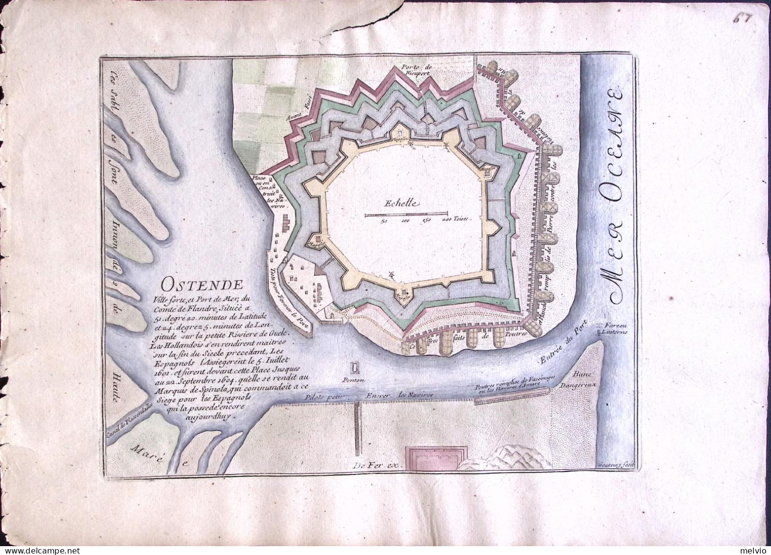 1695-Nicolas De Fer "Ostende Ville Forte, Et Port De Mer, Du Comte De Flandre"tr - Mapas Geográficas