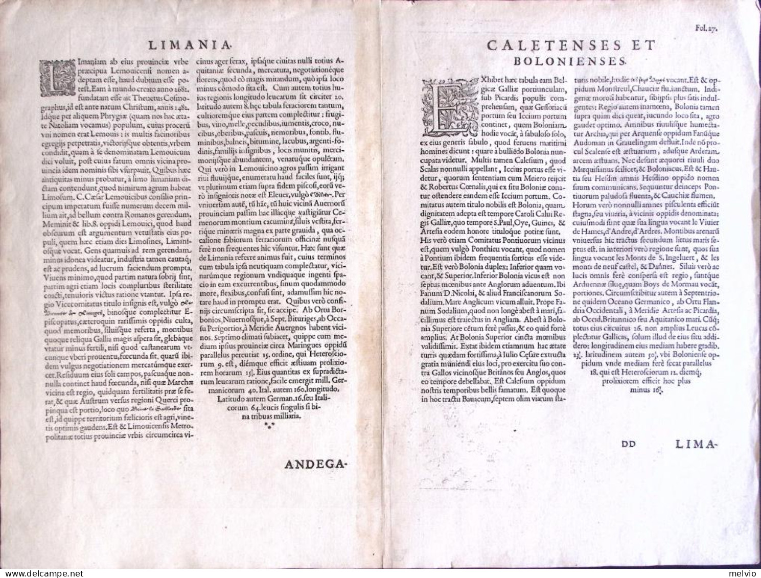 1578-Gerard De Jode "Limaniae Topographia/Boloniensium Ditionis Et Caletensium E - Carte Geographique