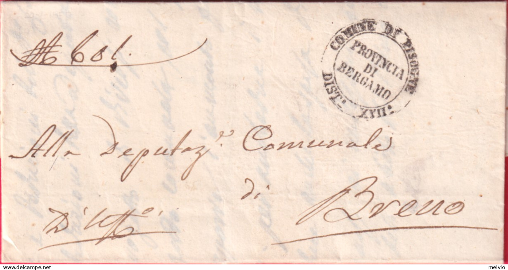 1850-lettera Diretta A Breno Con Bollo Comune Di Pisogne Dist.XVII^provincia Di  - 1. ...-1850 Prefilatelia