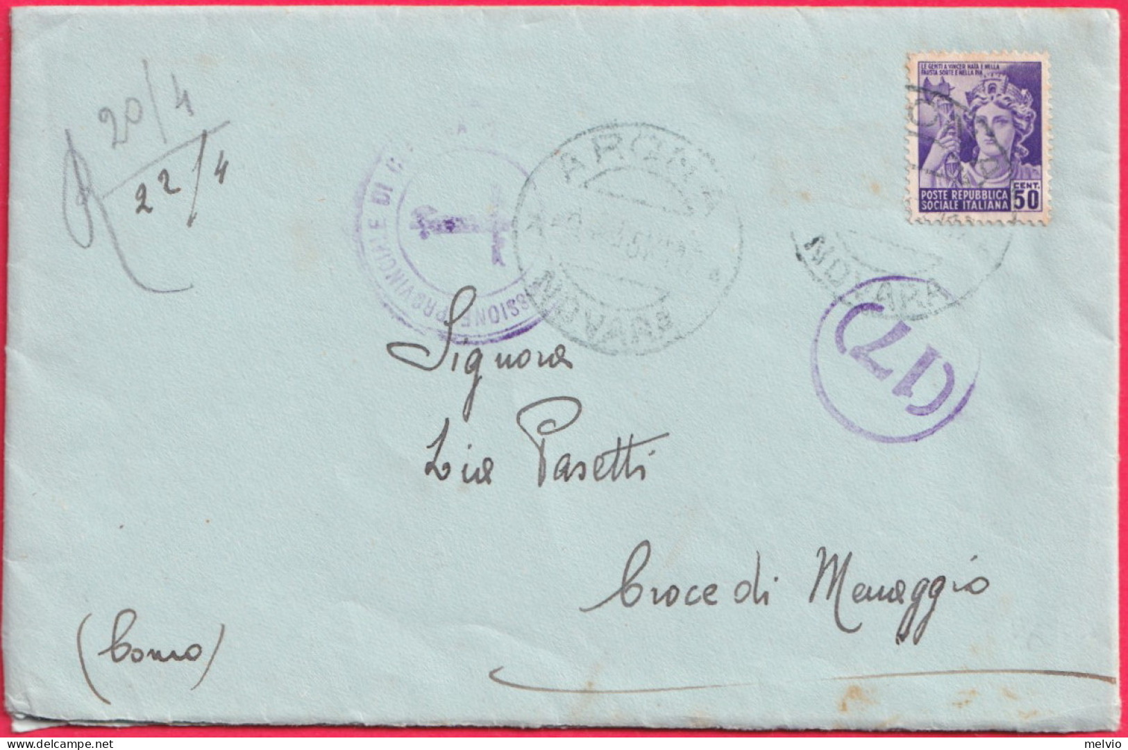 1945-lettera Con Testo Affrancata 50c.Monumenti Distrutti Da Arona 7.4 Timbro Co - Marcophilie
