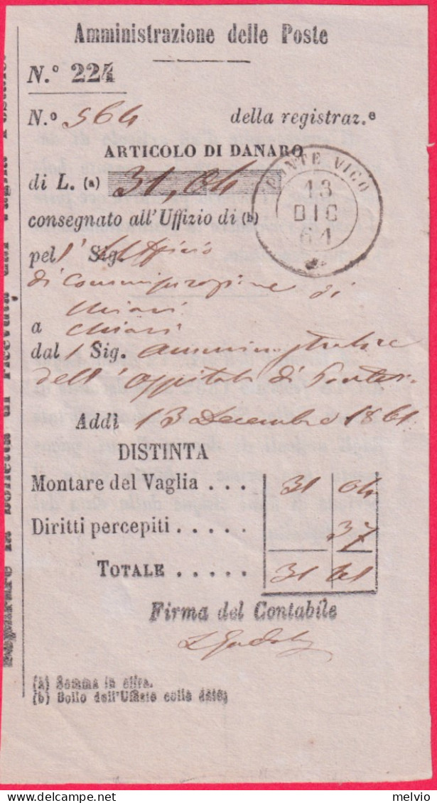 1864-articolo Di Danaro Con Annullo C2 Pontevico 13.12 - Poststempel