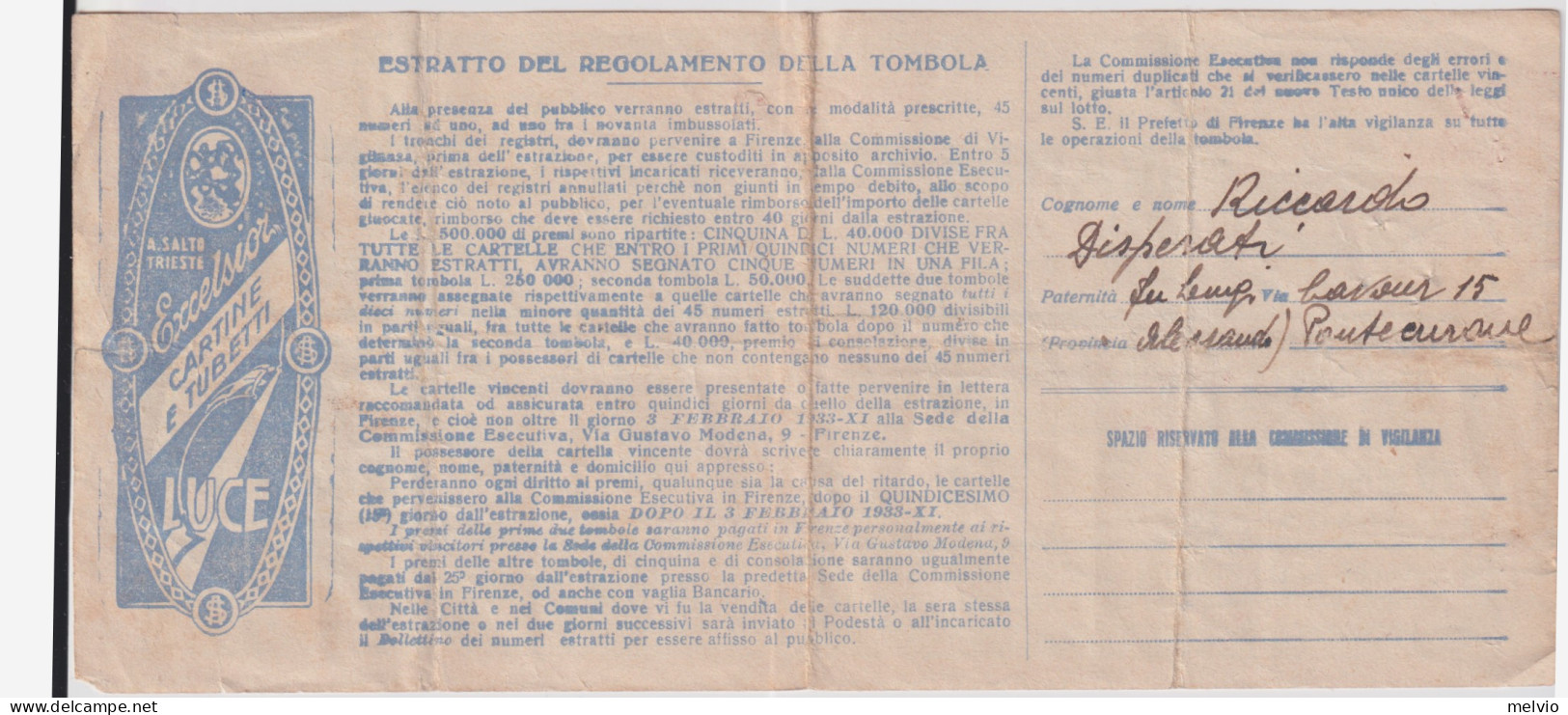 1933-cartella Della Grande Tombola Nazionale Con Estrazione A Firenze - Billetes De Lotería