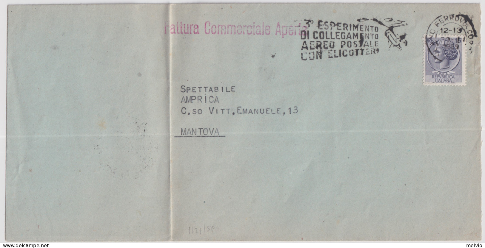 1959-ann. Meccanico 3^ Esperimento Di Collegamento Aereo Postale Con Elicottero  - 1946-60: Marcophilie