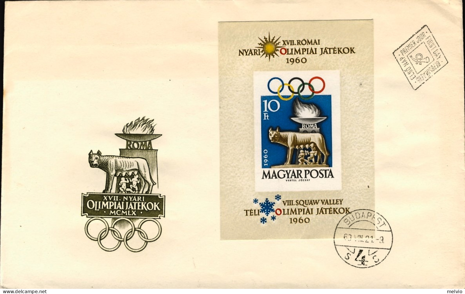 1960-Ungheria Hungary Magyar Foglietto Non Dent." Olimpiadi Di Roma Squaw Valley - FDC