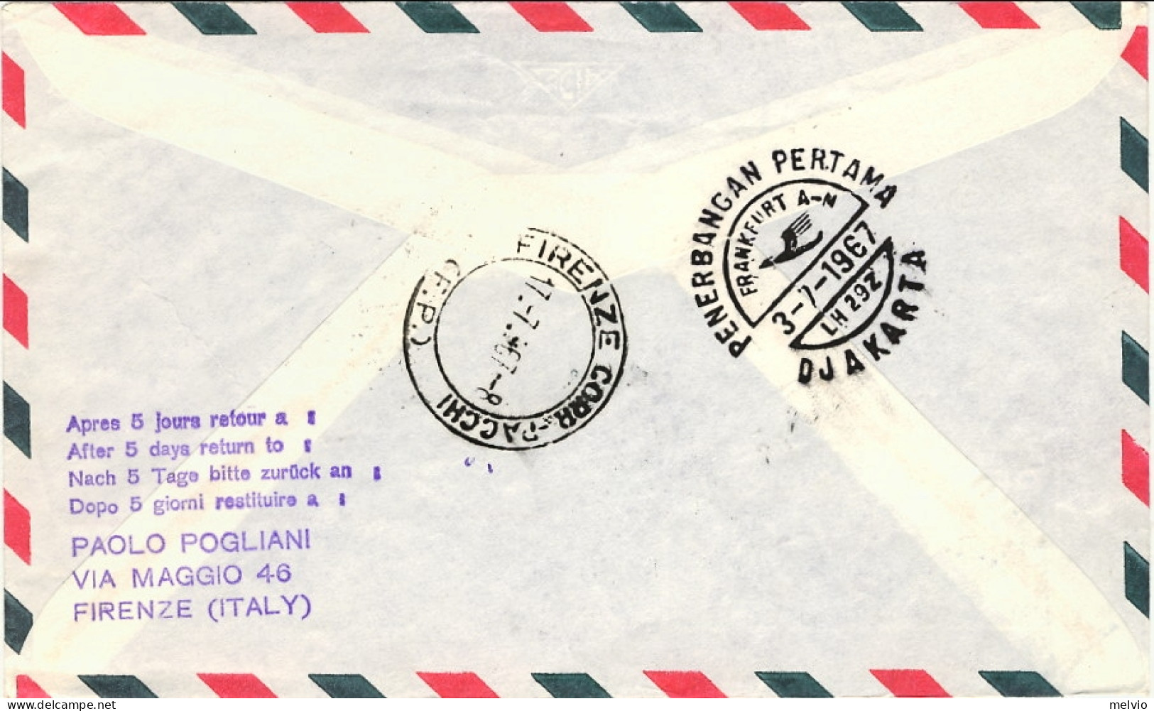Vaticano-1967 Lufthansa I^volo Francoforte Djakarta Del 2 Luglio - Airmail