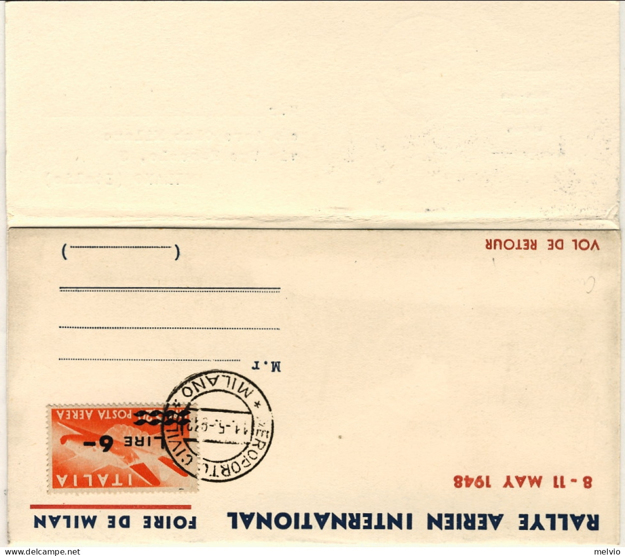 1948-cat.Pellegrini Euro 130, Piego Illustrato Volo Lugano-Milano Spedito Per Il - Luftpost