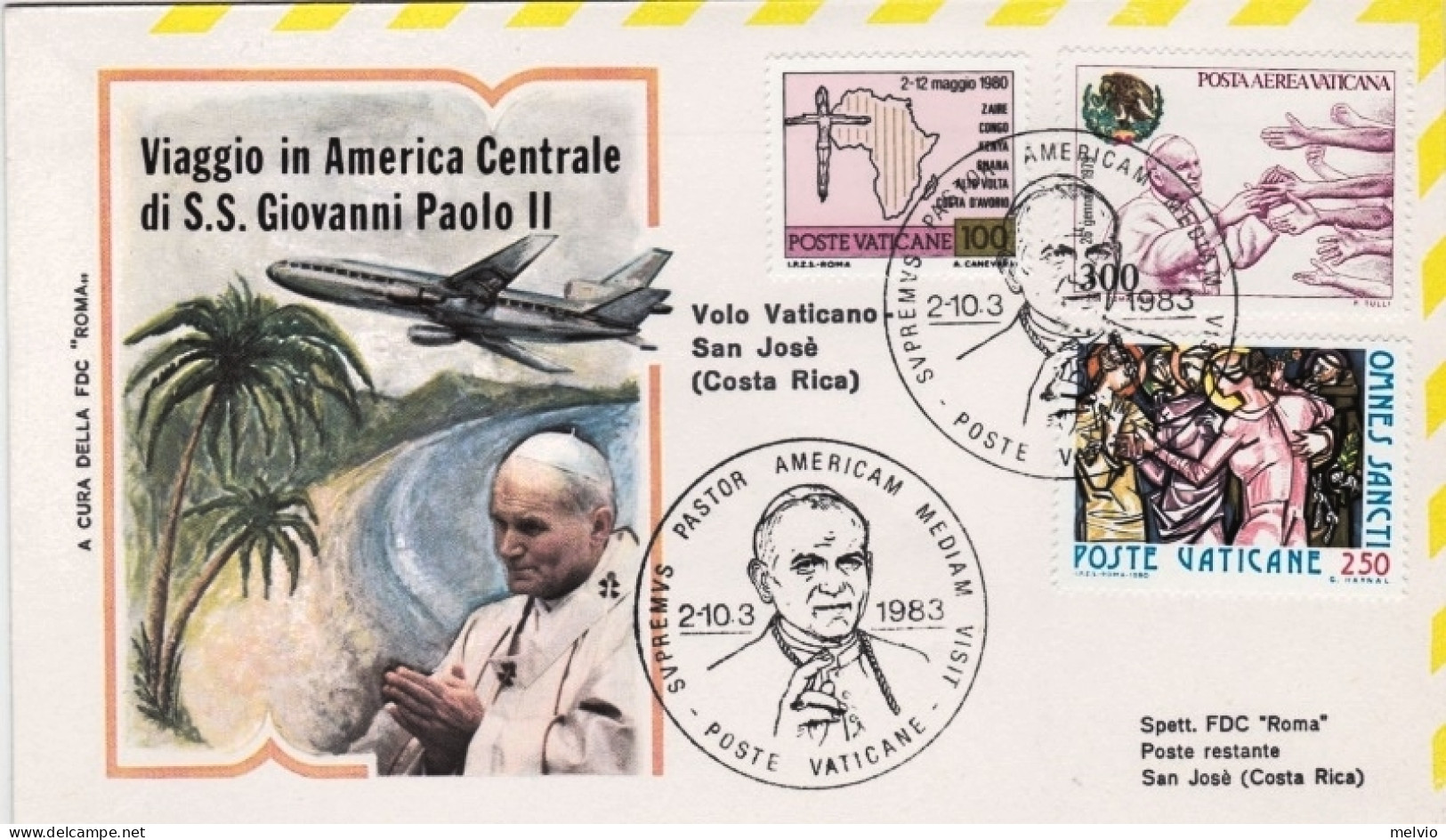 Vaticano-1983 S.S.Giovanni Paolo II^dispaccio Speciale Volo Vaticano San Josè (C - Poste Aérienne