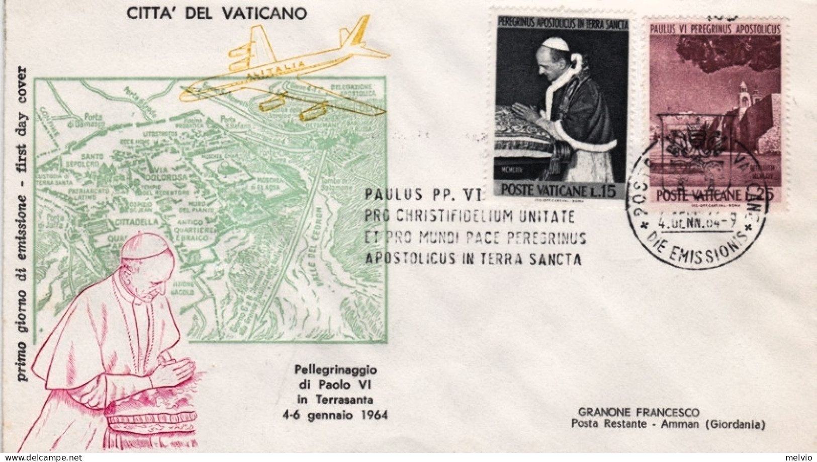 Vaticano-1964 I^volo Di S.S. Paolo VI Vaticano Amman Giordania Cat.Pellegrini N. - Jordanien