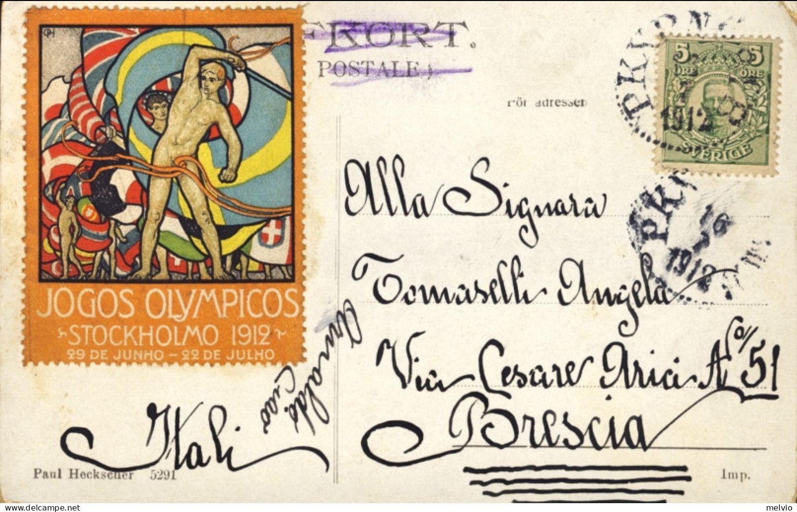 1912-Svezia Stockholm Kongl. Operan Cartolina Diretta A Brescia Con Raro Erinnof - Suecia