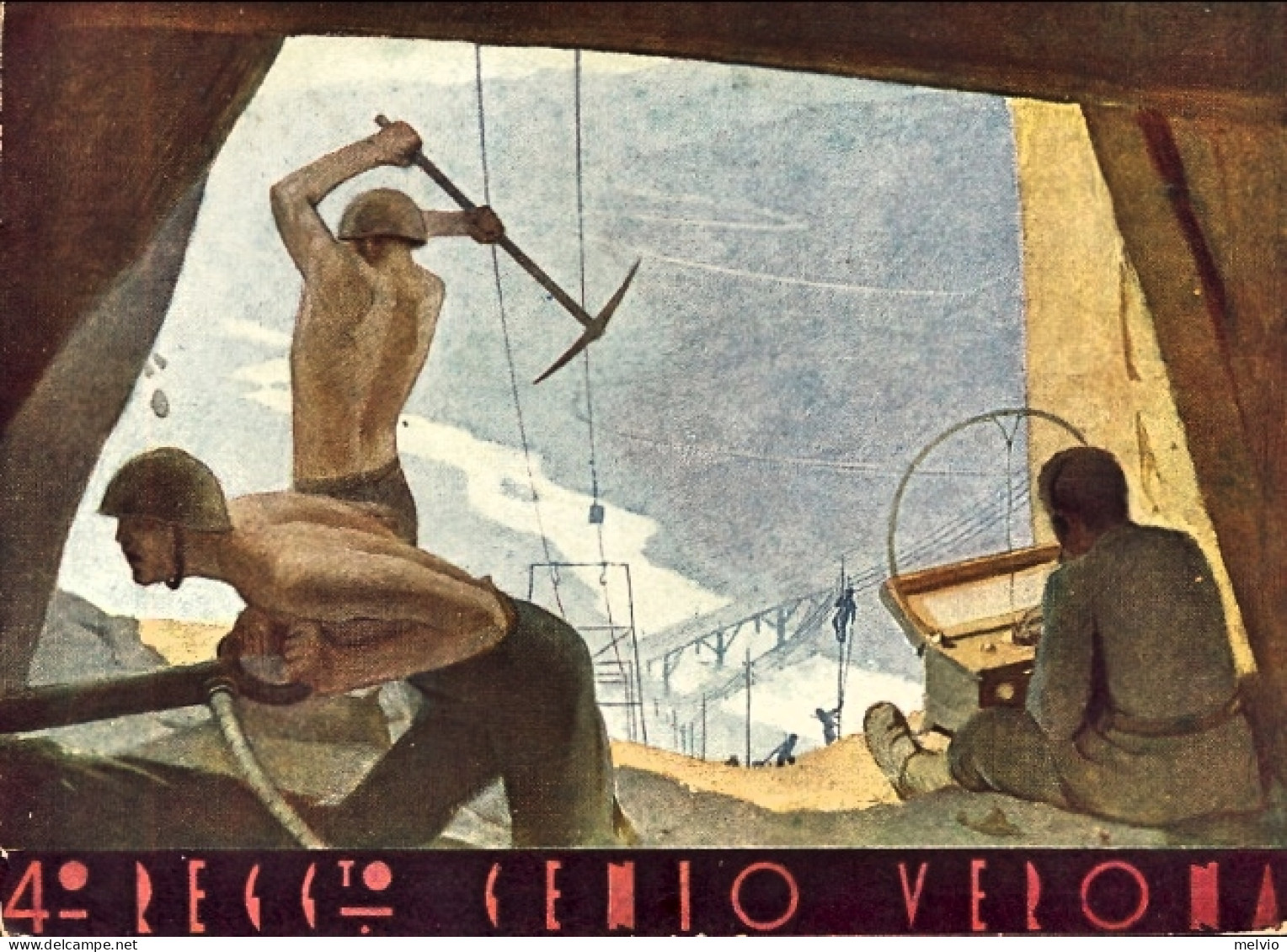 1940-cartolina 4^ Regg.to Genio Verona ,minatori E RadiotelegrA.F.I.S.ta Con Al  - Patriotiques