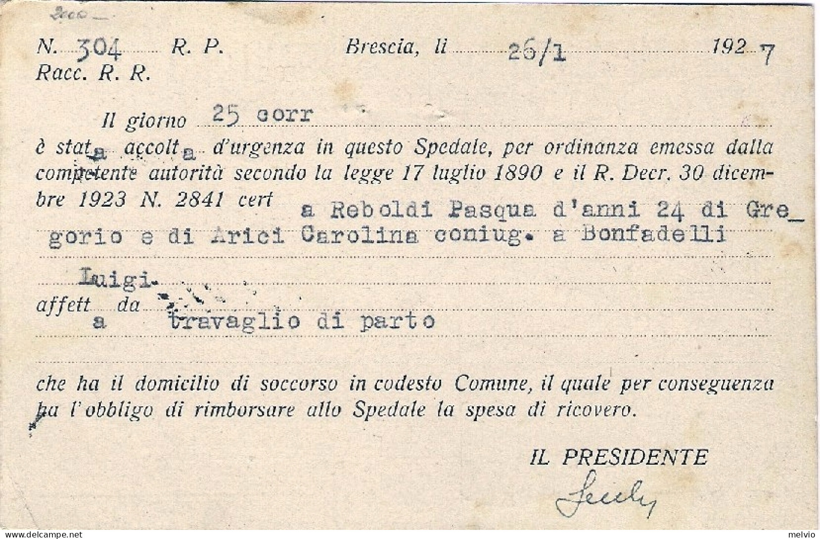 1927-cartolina Ospedaliera Raccomandata Affrancata L.1 Giubileo Del Re Isolato - Poststempel