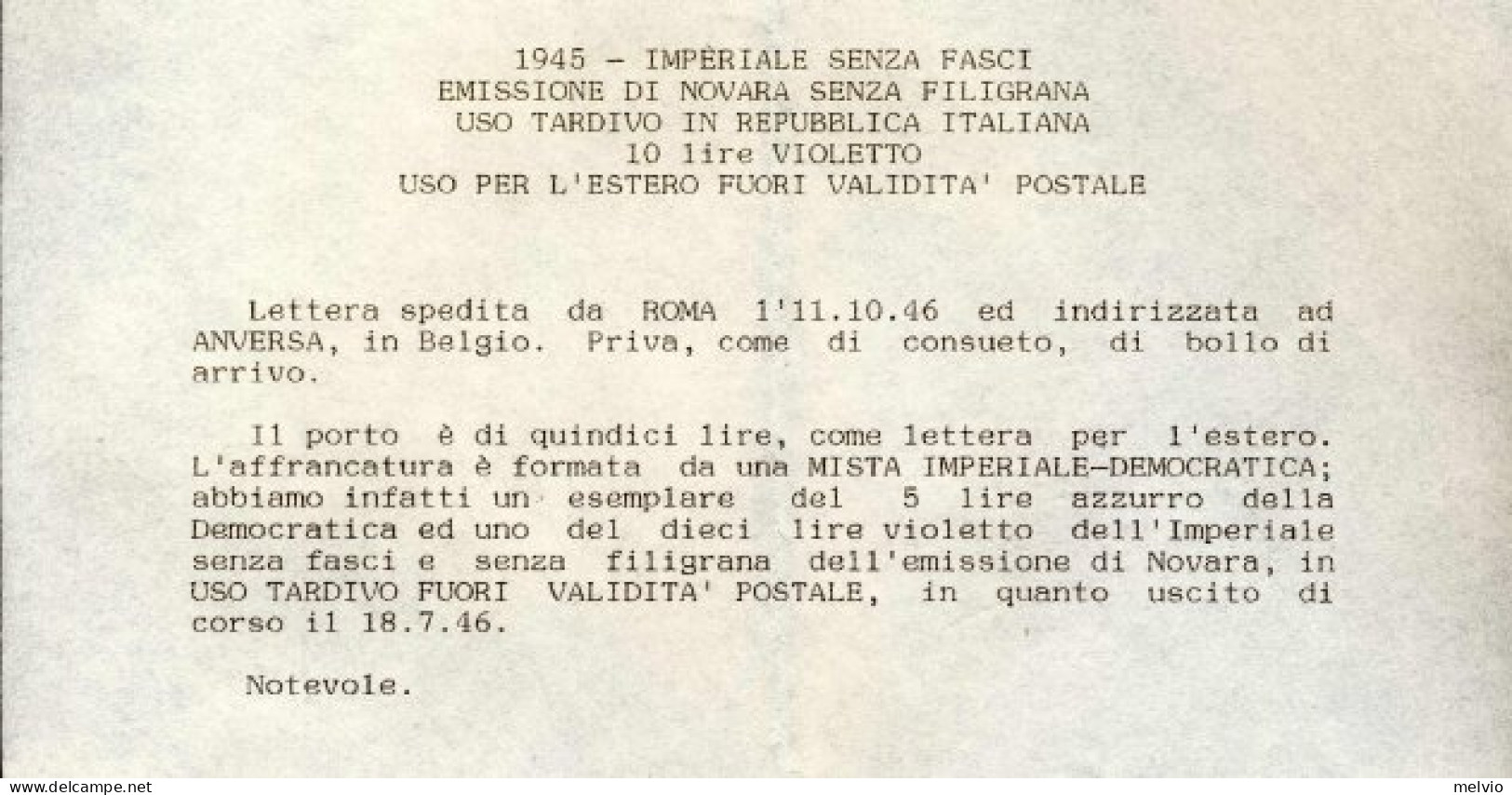 1946-mista Imperiale-Democratica Lettera Per Il Belgio Affr. L.10 Imperiale Senz - 1946-60: Marcophilie