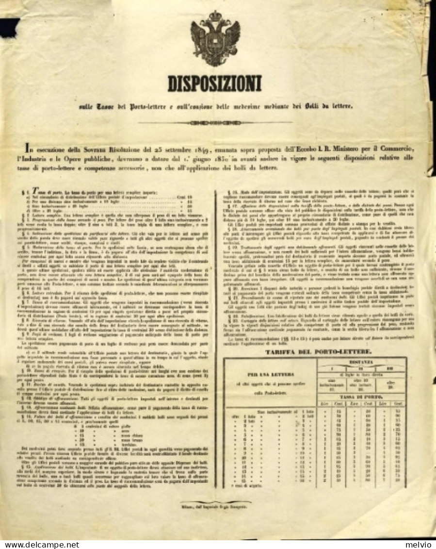 1850-L.Veneto Manifesto Riferentesi Alla Prossima Emissione Dei Primi Francoboll - Historische Dokumente