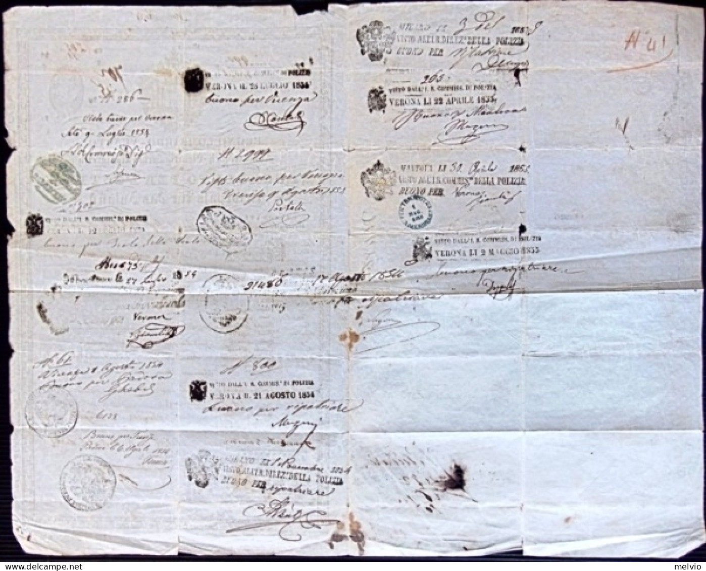 1854-passaporto Regno Lombardo Veneto Per L'Interno Reisenpass Fur Das Inland Ri - Historical Documents