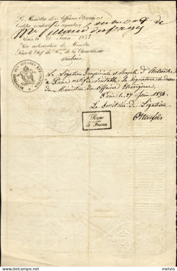 1854-Francia Sigillo A Secco Del Ministero Della Guerra Su Certificato Visita Me - Documentos Históricos