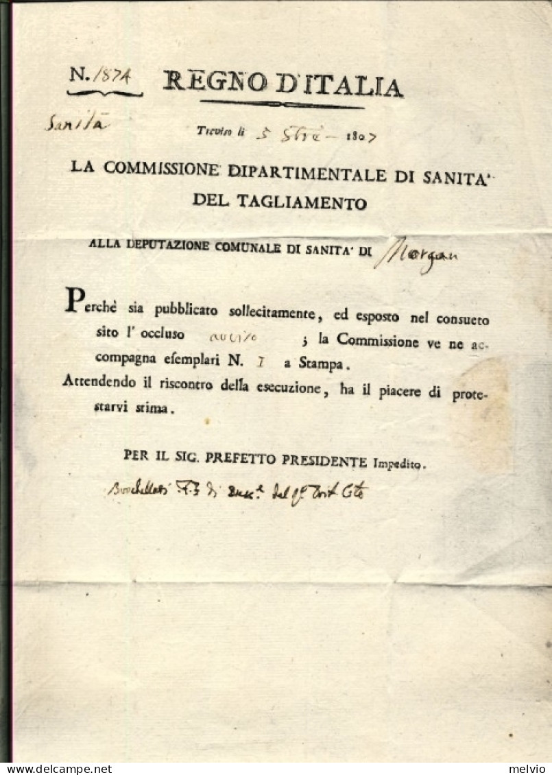 1807-Regno D'Italia Lettera Della Commissione Dipartimentale Del Tagliamento Con - Historical Documents