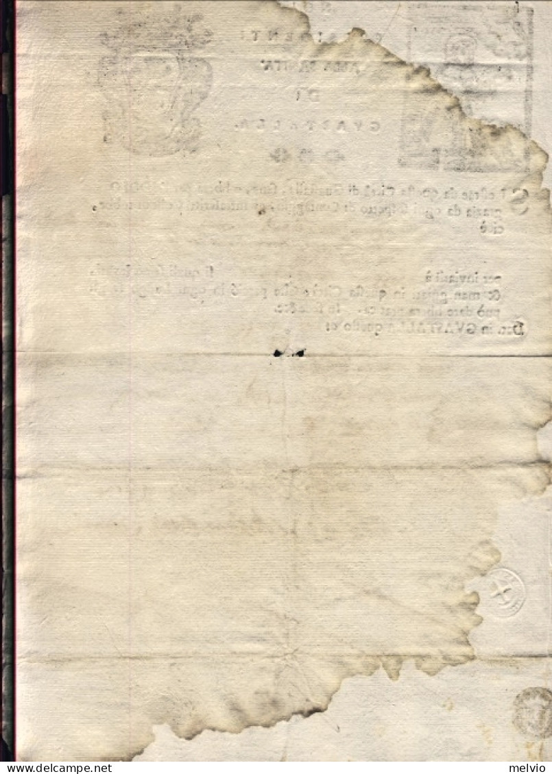 1722-Guastalla Fede Di Sanita' Rilasciata Il 27 Maggio, Sigillo A Secco In Basso - Documents Historiques