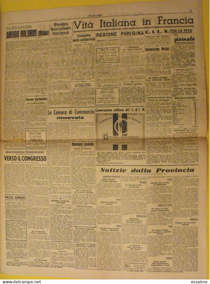 Hebdo Bilingue Italie Libre Italia Libera. Italiens Dans La Clandestinité. N° 18 Du 5 Mai 1945. Mussolini Exécuté. - Guerre 1939-45