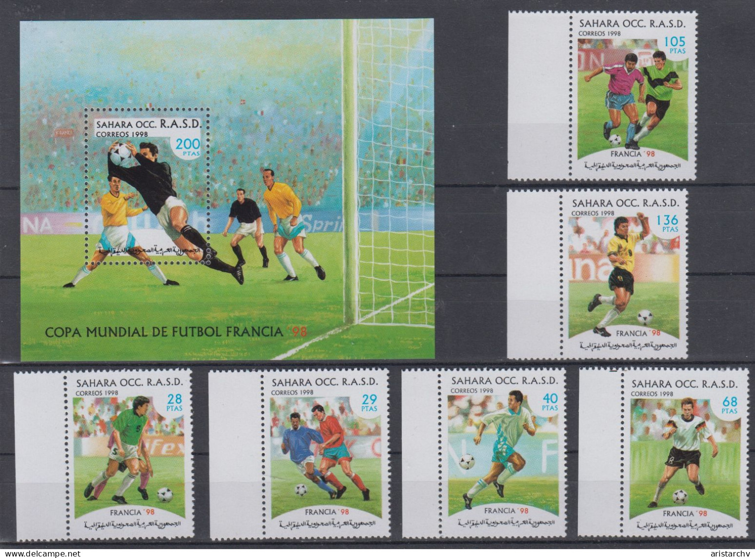 SAHARA OCC 1998 FOOTBALL WORLD CUP S/SHEET AND 6 STAMPS - 1998 – France