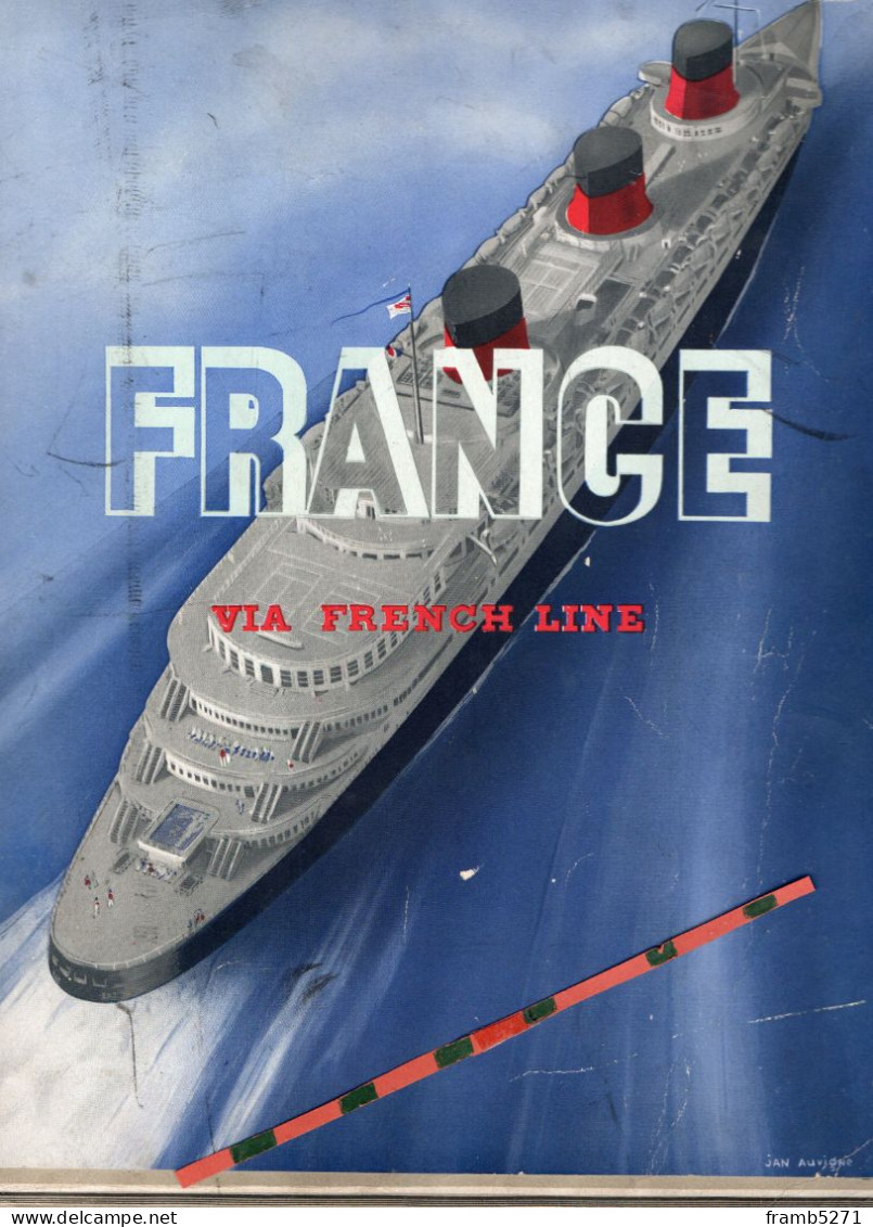 Paquebot "NORMANDIE" FRANCE Via French Line. Compagnie Générale Transatlantique-  Affiche Collée Sur Carton - Autres & Non Classés
