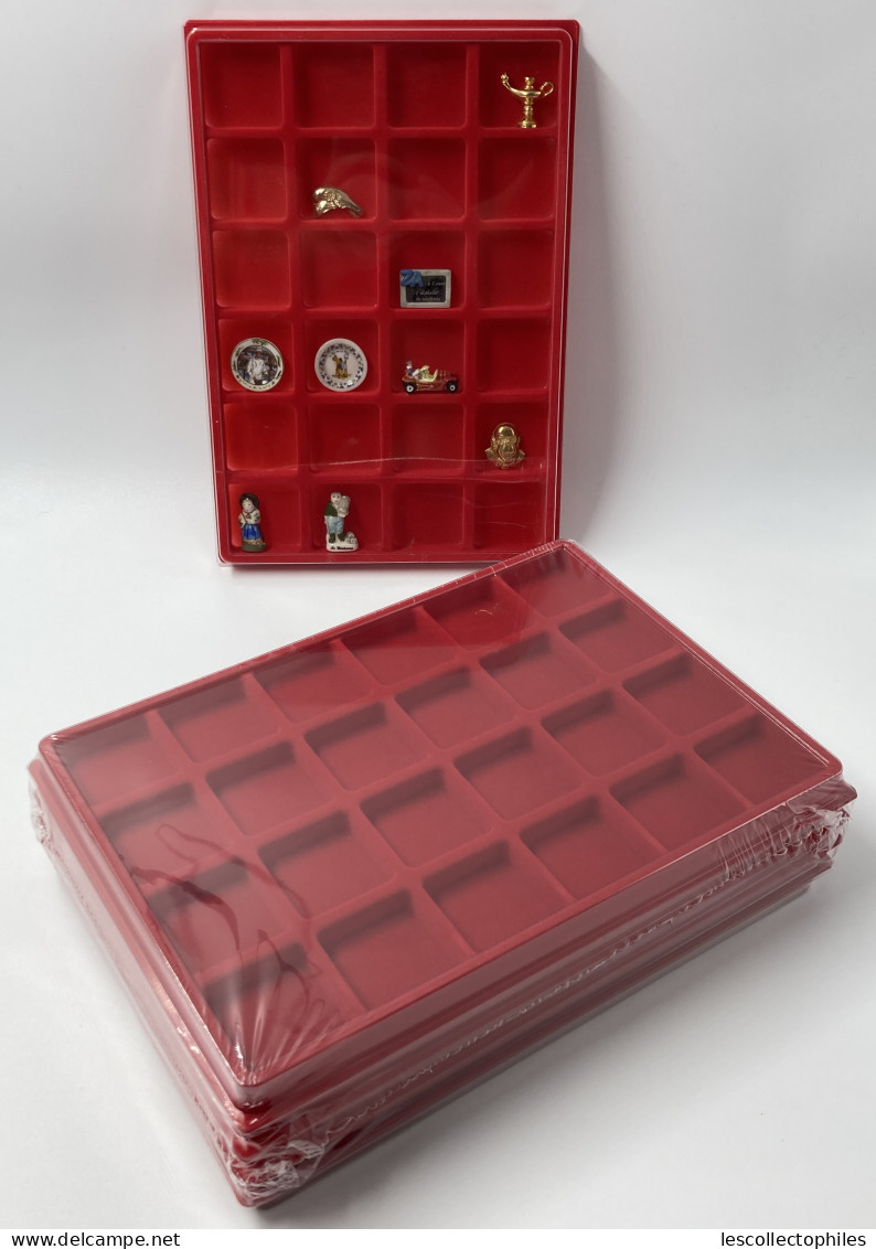 LOT 2 BOX - COLLECTEURS - PLATEAUX VELOURS AVEC COUVERCLE - 24 CASES POUR DIVERS - FEVES - MINERAUX - LEGO ETC. - Autres & Non Classés