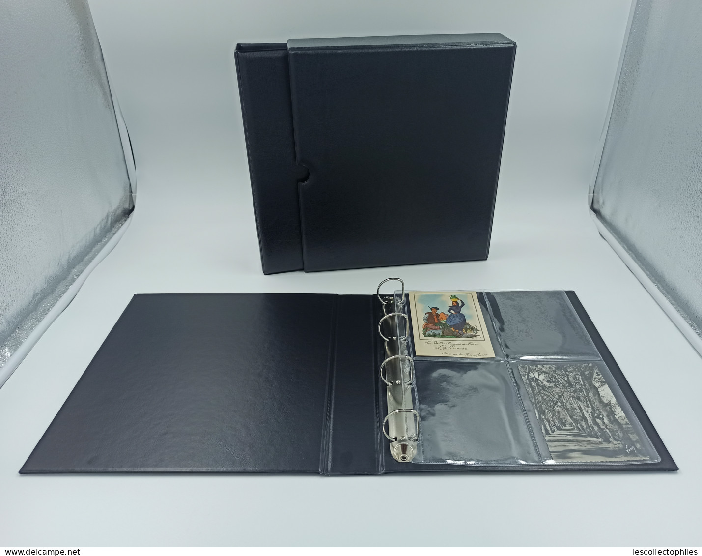 CLASSEUR ALBUM NOIR FORMAT A4 + BOX + 25 FEUILLES TRANSPARENTES POUR RANGER 100 OU 200 CPA - Non-classés