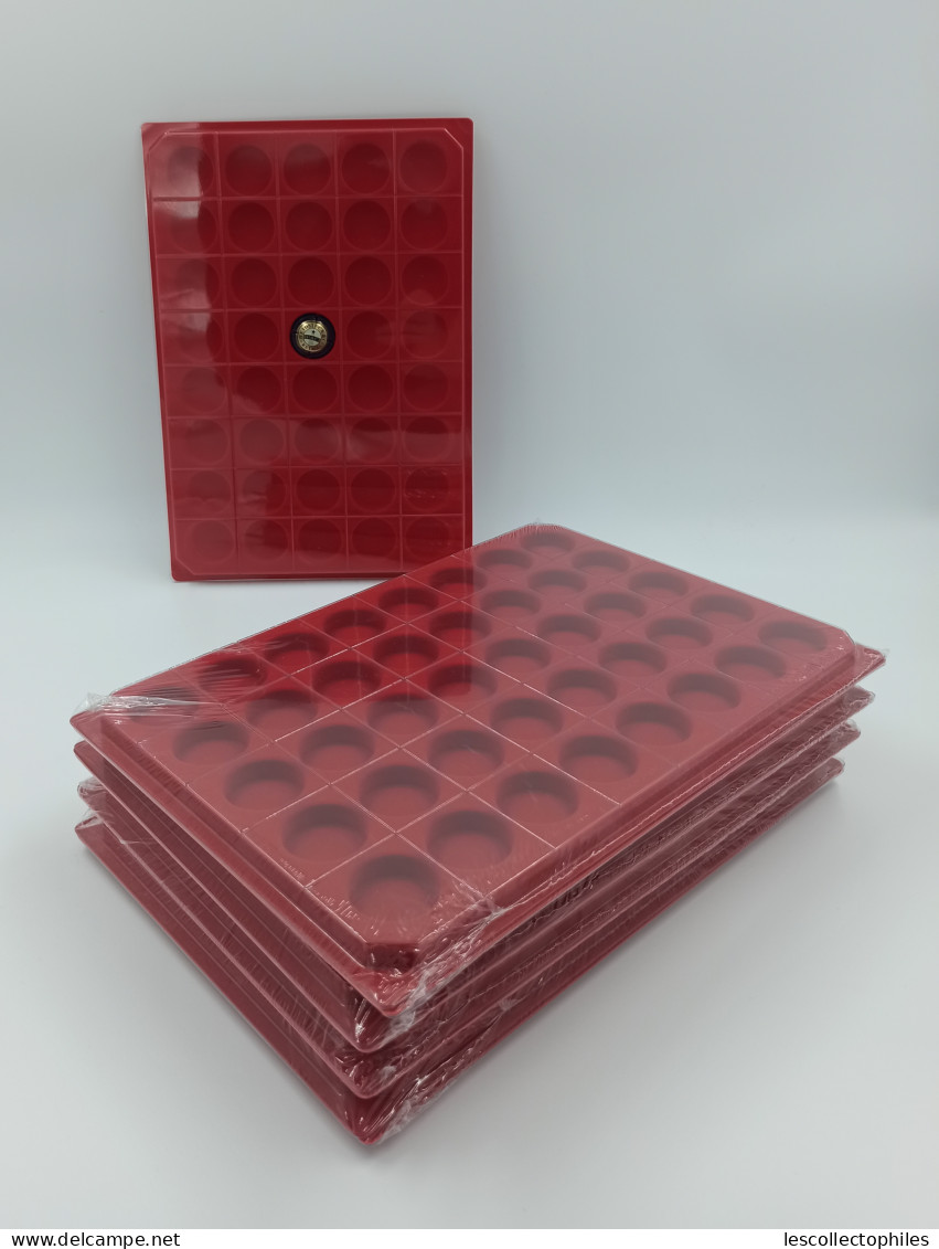 LOT 20 BOX - COLLECTEURS - PLATEAUX VELOURS POUR PIECES DE MONNAIE - 40 CASES RONDES - AVEC COUVERCLE - Matériel