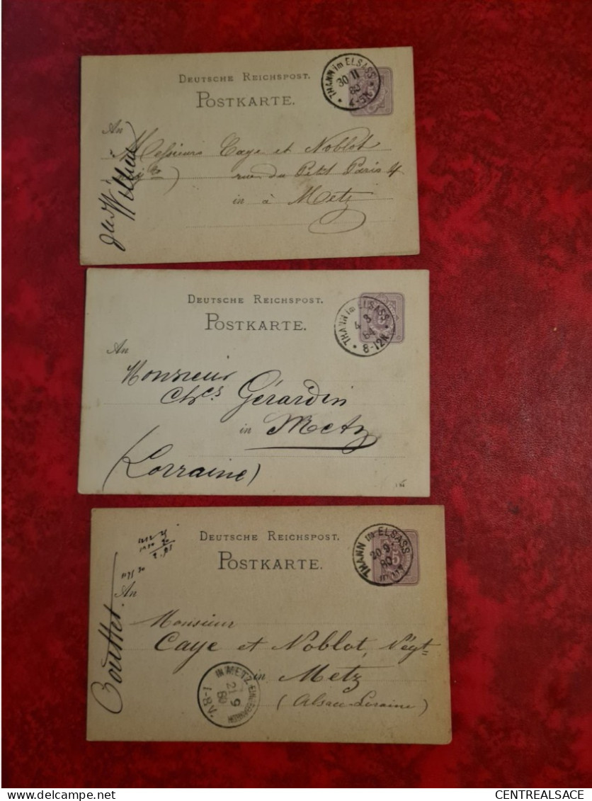 LOT 3 CARTES ENTIER 1880 /1884 THANN POUR METZ - Sonstige & Ohne Zuordnung