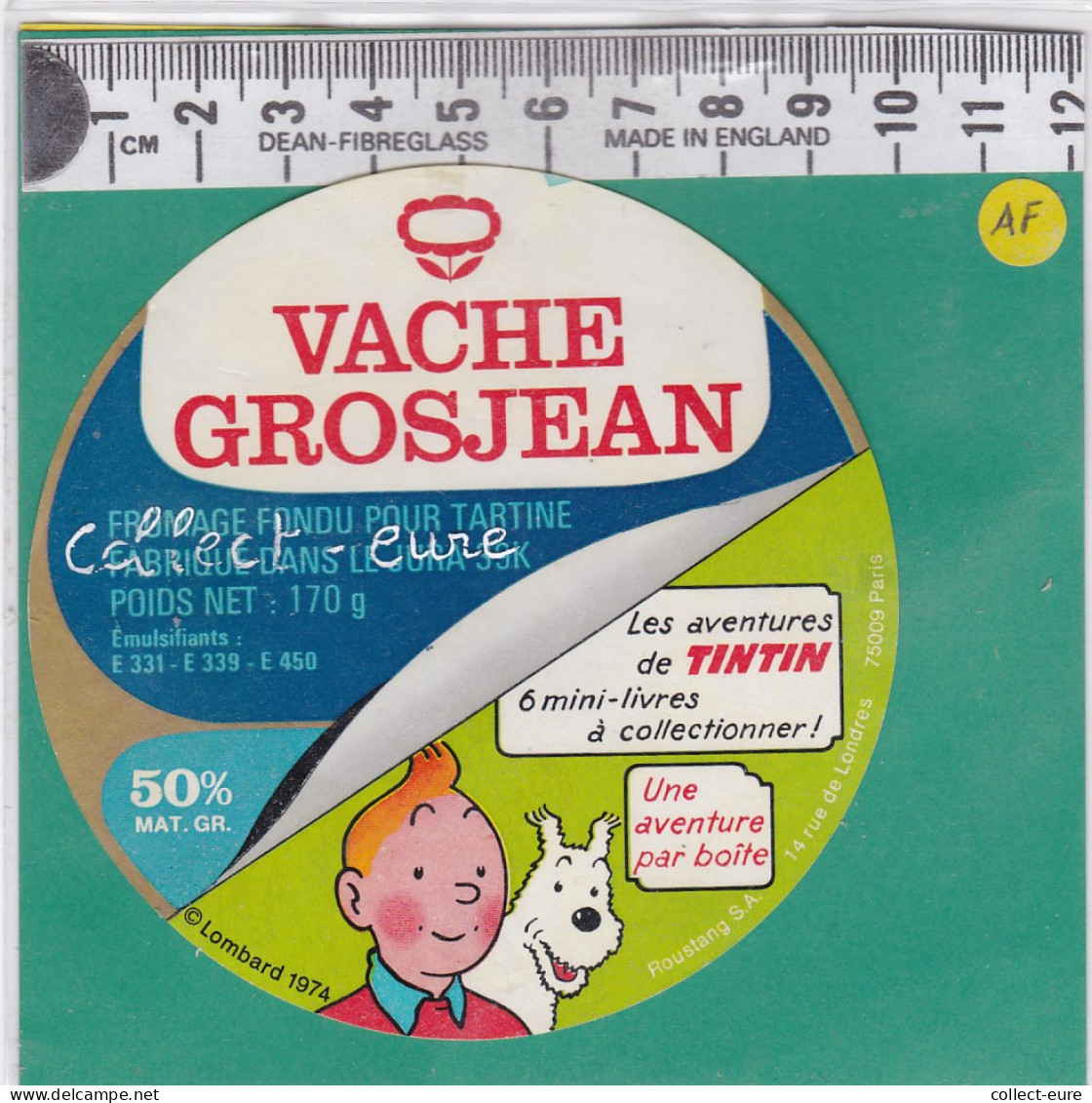 C1106 FROMAGE FONDU VACHE GROSJEAN  TINTIN MILOU 170 Gr LONS LE SAUNIER JURA 6 MINI LIVRES LOMBARD 1974 - Cheese